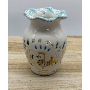 Ceramiche Loi Enzo Handmade Pottery 4” Vase Rooster Dorgali Sardegna Italy